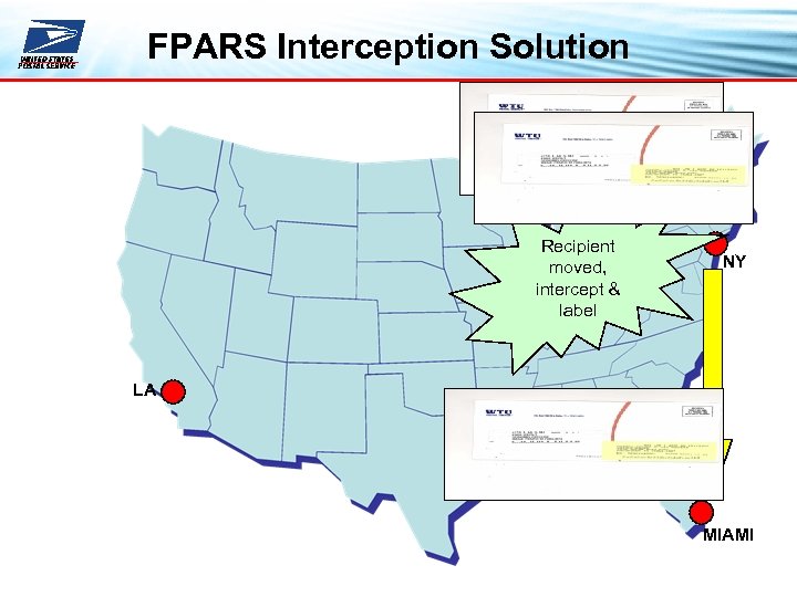 FPARS Interception Solution Recipient moved, intercept & label NY LA MIAMI 