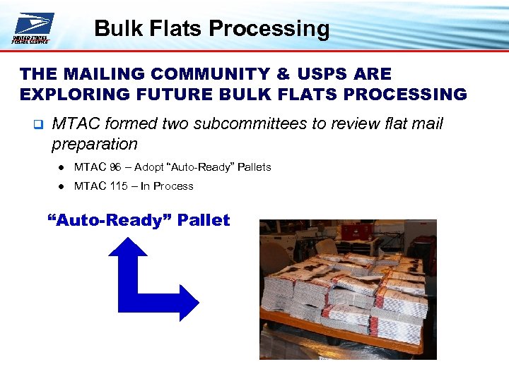 Bulk Flats Processing THE MAILING COMMUNITY & USPS ARE EXPLORING FUTURE BULK FLATS PROCESSING