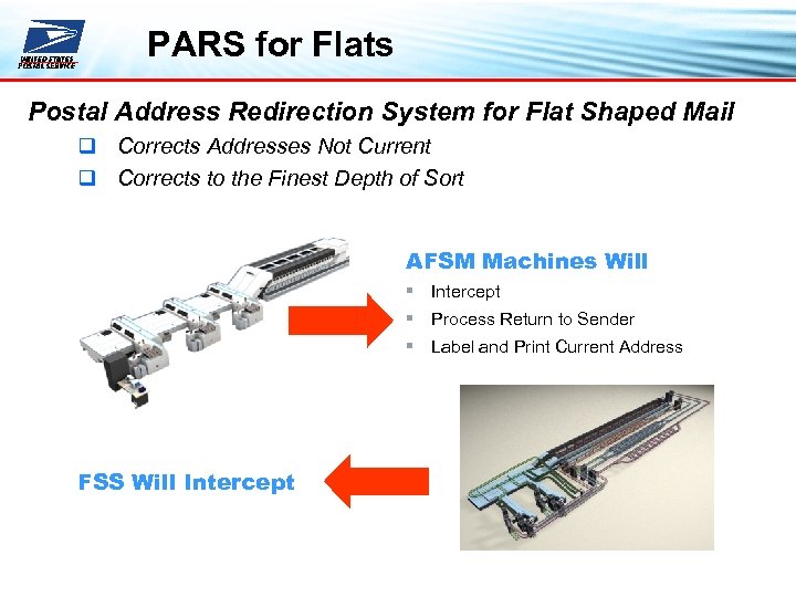 PARS for Flats Postal Address Redirection System for Flat Shaped Mail q Corrects Addresses