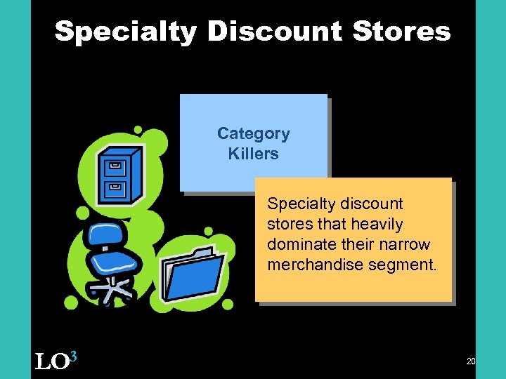 Specialty Discount Stores Category Killers Specialty discount stores that heavily dominate their narrow merchandise