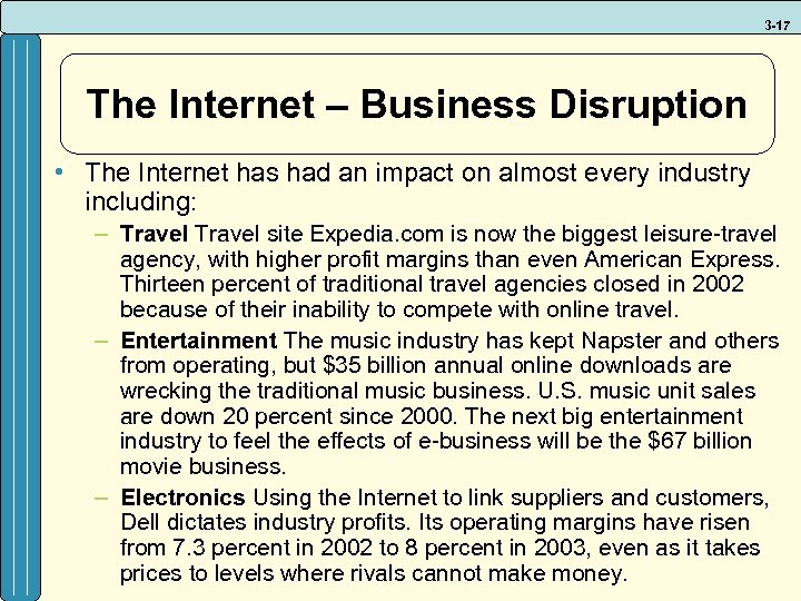 3 -17 The Internet – Business Disruption • The Internet has had an impact