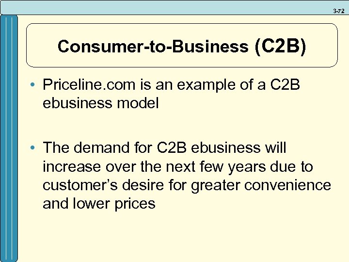 3 -72 Consumer-to-Business (C 2 B) • Priceline. com is an example of a