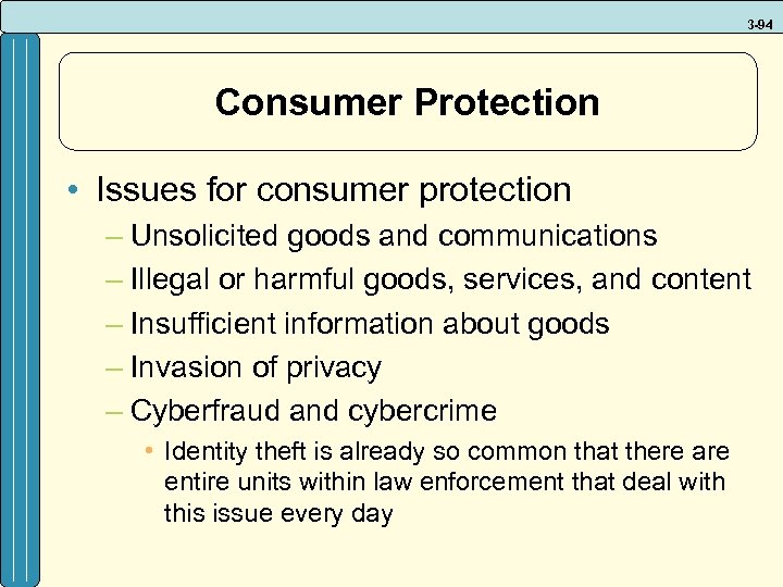3 -94 Consumer Protection • Issues for consumer protection – Unsolicited goods and communications