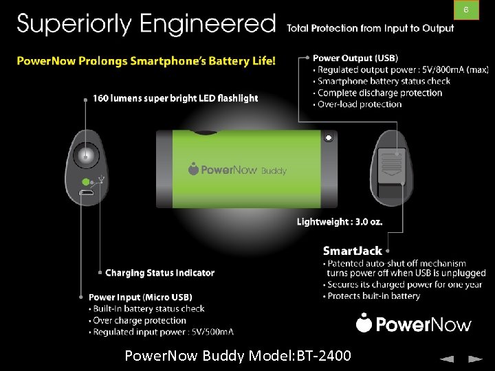 6 Superiorly Engineered Power. Now Buddy Model: BT-2400 