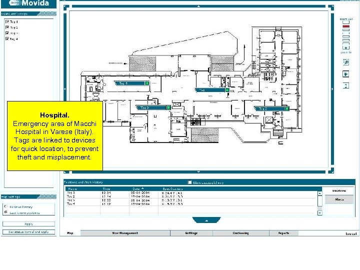 Hospital. Emergency area of Macchi Hospital in Varese (Italy). Tags are linked to devices