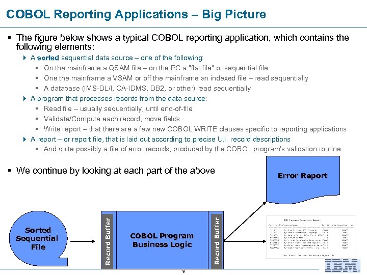 COBOL Reporting Applications – Big Picture § The figure below shows a typical COBOL