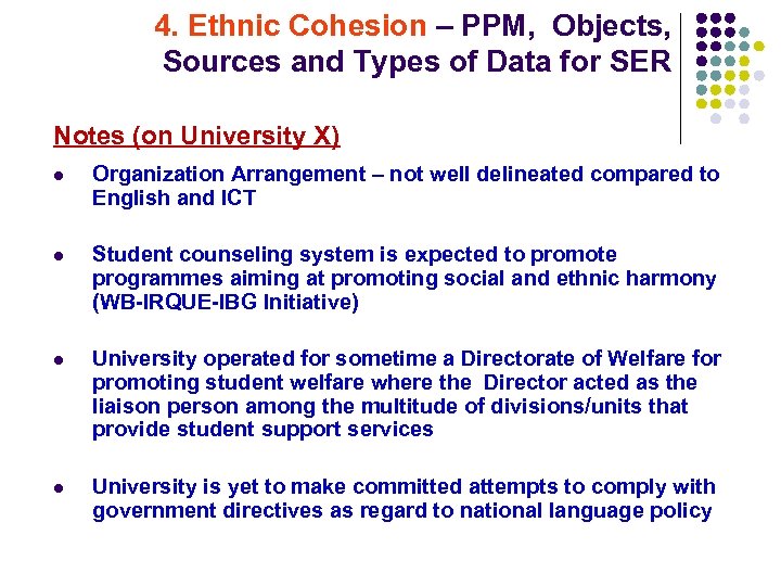 4. Ethnic Cohesion – PPM, Objects, Sources and Types of Data for SER Notes