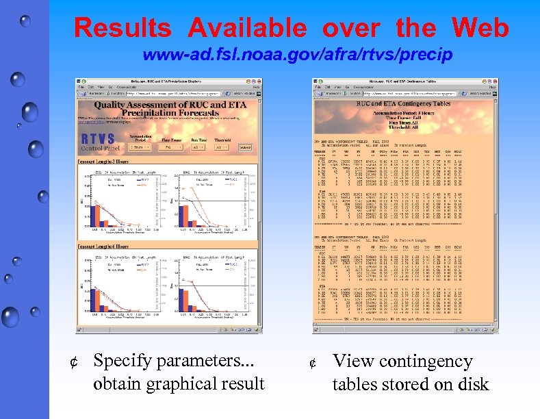 Results Available over the Web www-ad. fsl. noaa. gov/afra/rtvs/precip ¢ Specify parameters. . .
