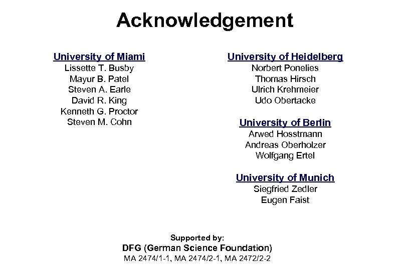 Acknowledgement University of Miami University of Heidelberg Lissette T. Busby Mayur B. Patel Steven