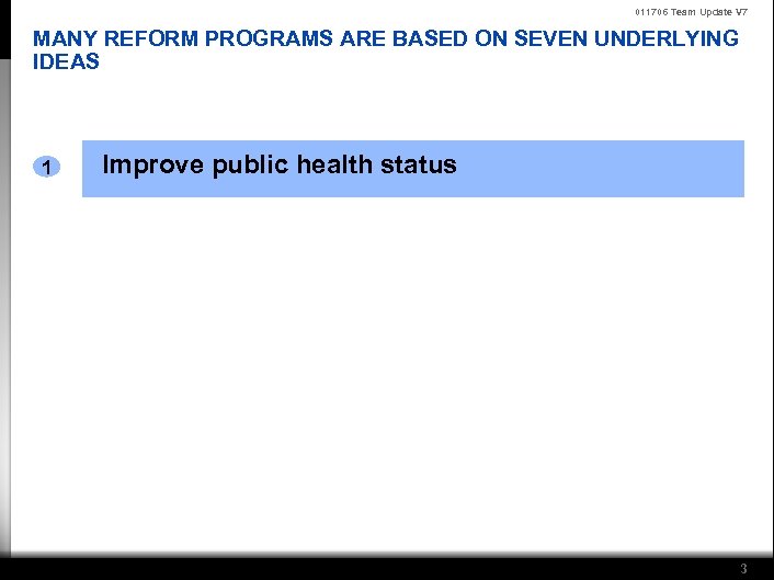 011706 Team Update V 7 MANY REFORM PROGRAMS ARE BASED ON SEVEN UNDERLYING IDEAS