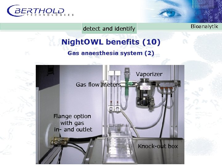 Bioanalytik detect and identify Night. OWL benefits (10) Gas anaesthesia system (2) Vaporizer Gas