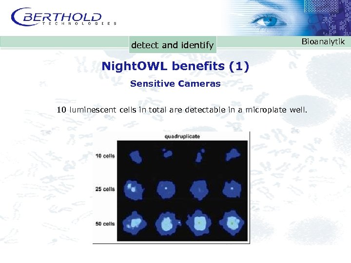 detect and identify Bioanalytik Night. OWL benefits (1) Sensitive Cameras 10 luminescent cells in