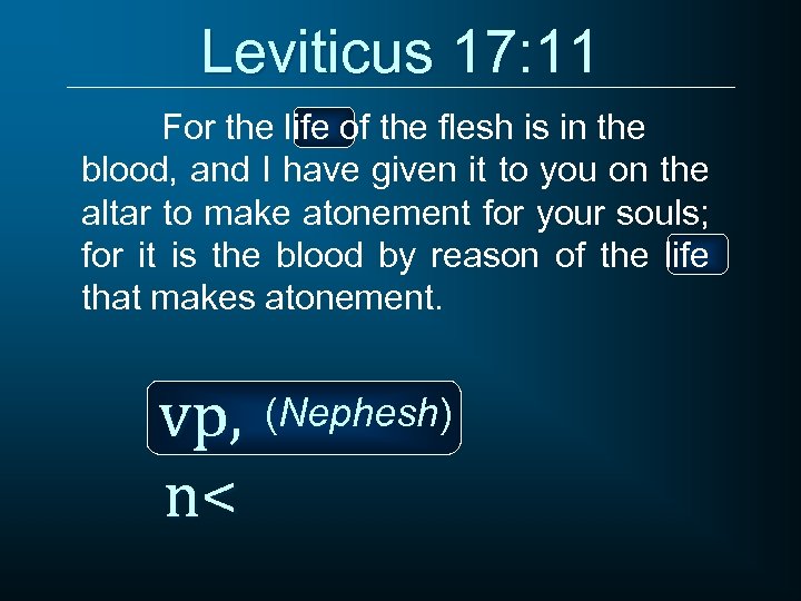 Leviticus 17: 11 For the life of the flesh is in the blood, and