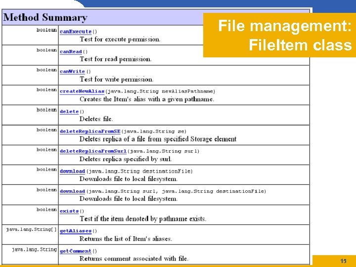 Enabling Grids for E-scienc. E EGEE-II INFSO-RI-031688 File management: File. Item class 15 