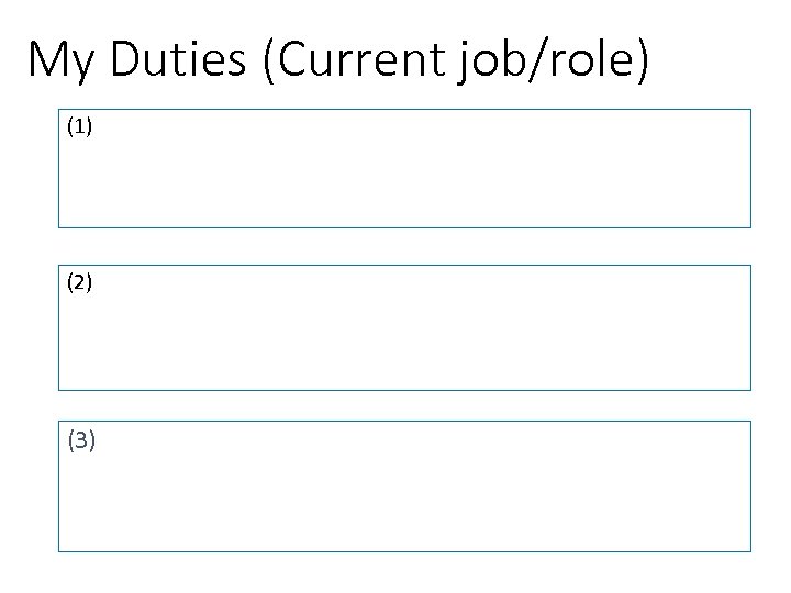 My Duties (Current job/role) (1) (2) (3) 