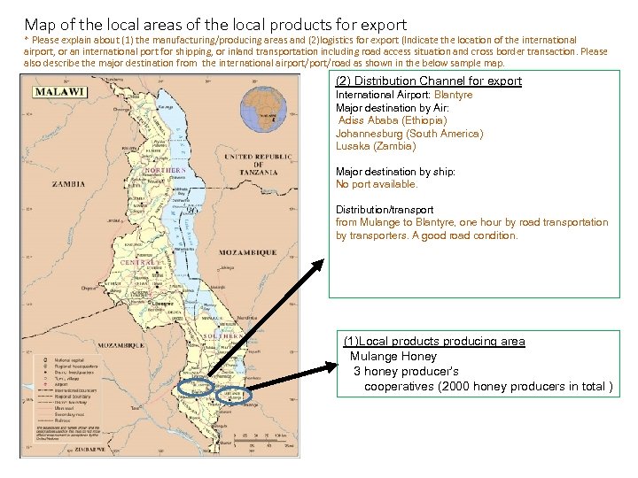 Map of the local areas of the local products for export * Please explain