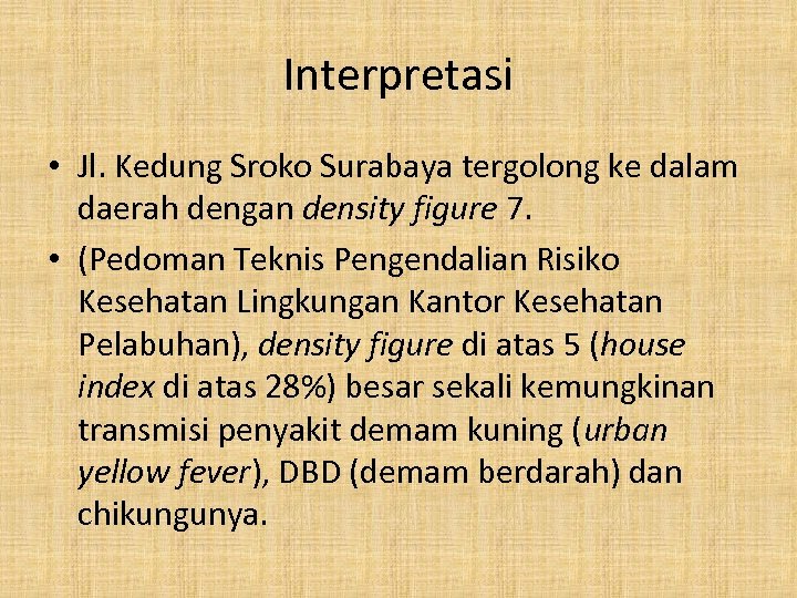 Interpretasi • Jl. Kedung Sroko Surabaya tergolong ke dalam daerah dengan density figure 7.