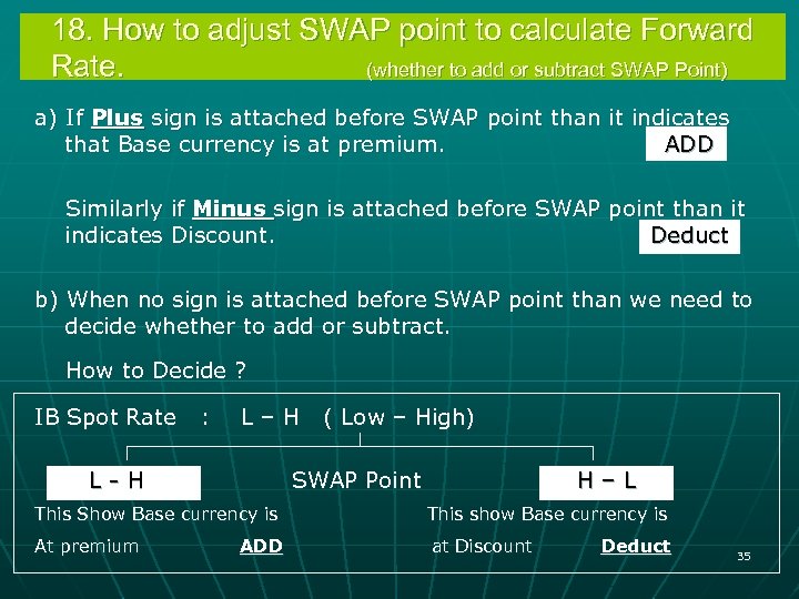 18. How to adjust SWAP point to calculate Forward Rate. (whether to add or