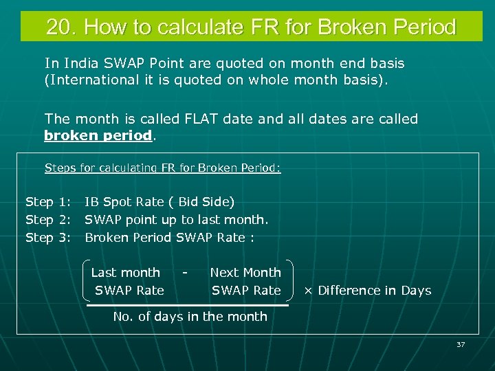 20. How to calculate FR for Broken Period In India SWAP Point are quoted
