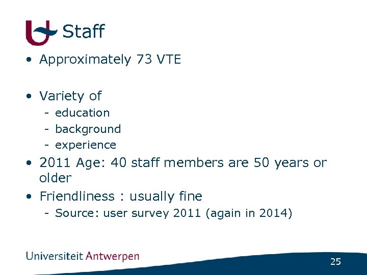 Staff • Approximately 73 VTE • Variety of - education - background - experience