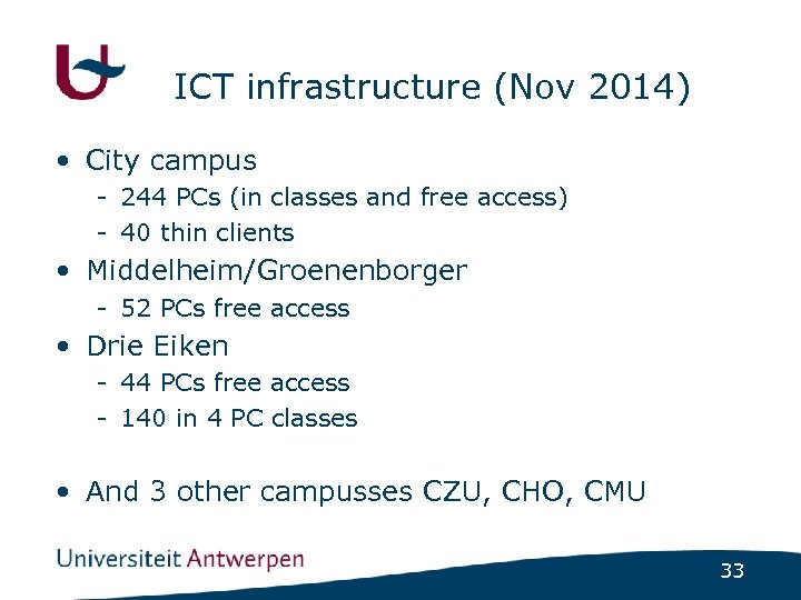 ICT infrastructure (Nov 2014) • City campus - 244 PCs (in classes and free
