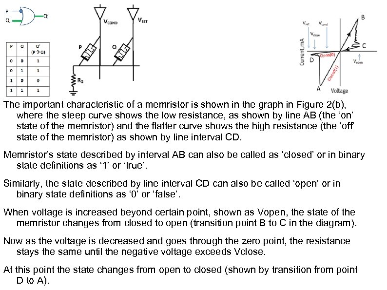 The important characteristic of a memristor is shown in the graph in Figure 2(b),