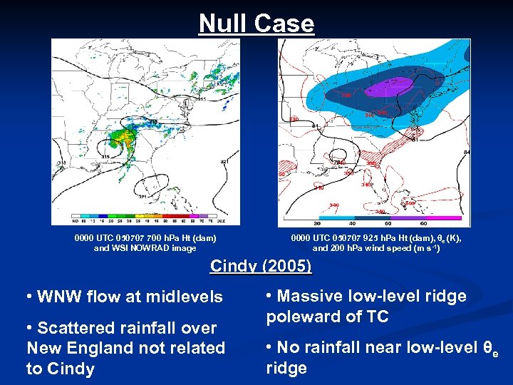 Null Case 0000 UTC 050707 700 h. Pa Ht (dam) and WSI NOWRAD image