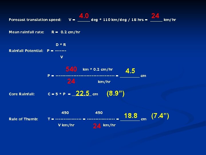 4. 0 Forecast translation speed: Mean rainfall rate: 24 V = _____ deg *