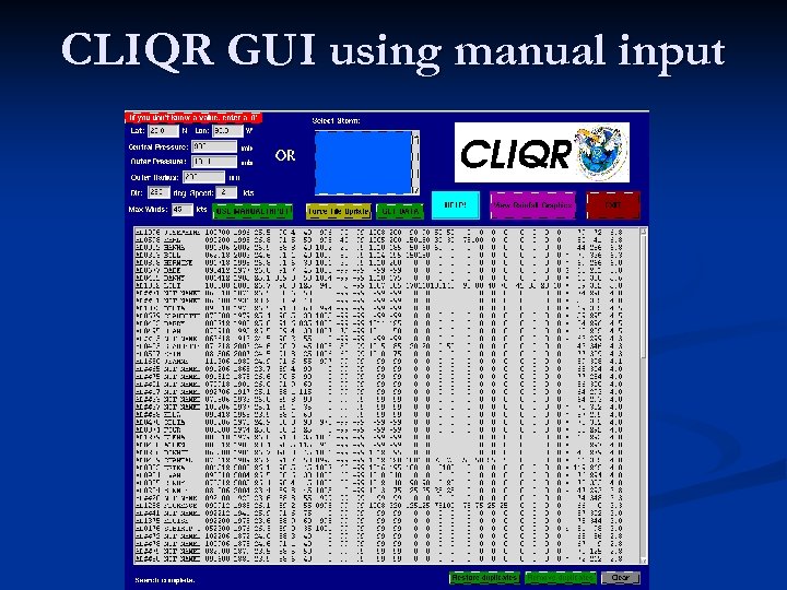 CLIQR GUI using manual input 