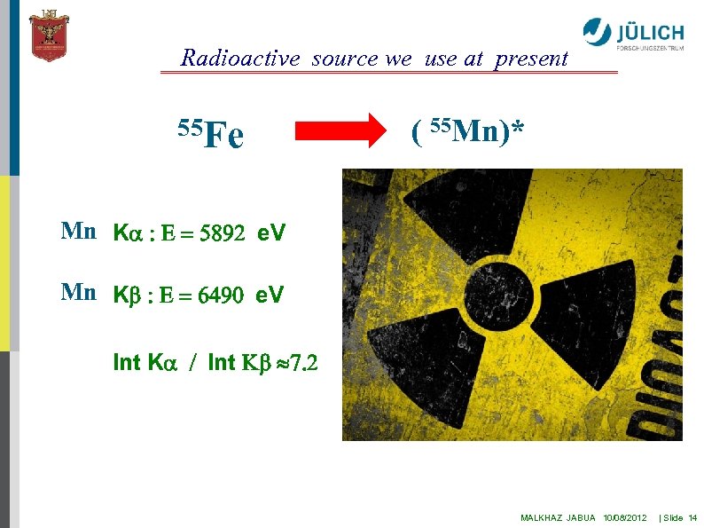 Radioactive source we use at present 55 Fe ( 55 Mn)* Mn Ka :