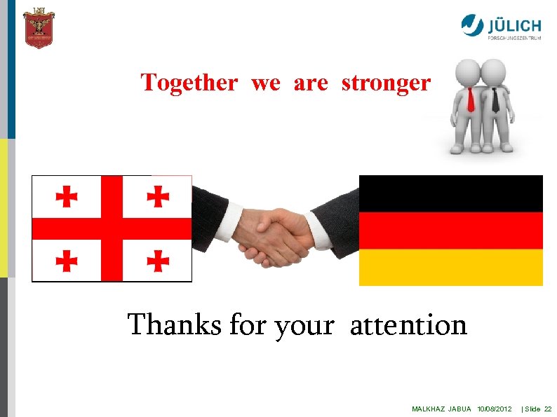 Together we are stronger Thanks for your attention MALKHAZ JABUA 10/08/2012 | Slide 22
