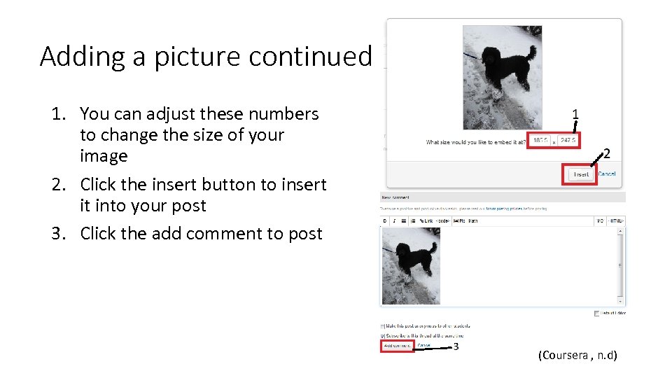 Adding a picture continued 1. You can adjust these numbers to change the size