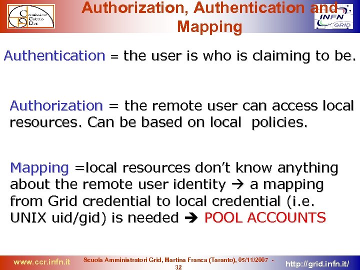 Authorization, Authentication and Mapping Authentication = the user is who is claiming to be.