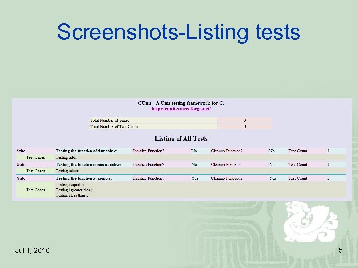 Screenshots-Listing tests Jul 1, 2010 5 