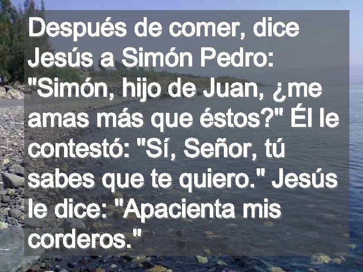 Después de comer, dice Jesús a Simón Pedro: "Simón, hijo de Juan, ¿me amas