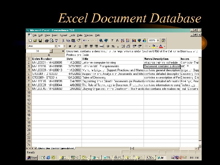 Excel Document Database © Hanson Bridgett Marcus Vlahos & Rudy, LLP 2002 