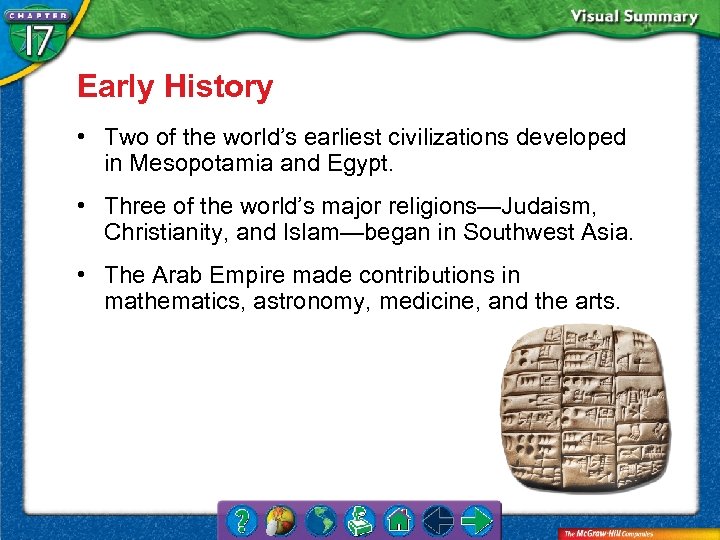 Early History • Two of the world’s earliest civilizations developed in Mesopotamia and Egypt.