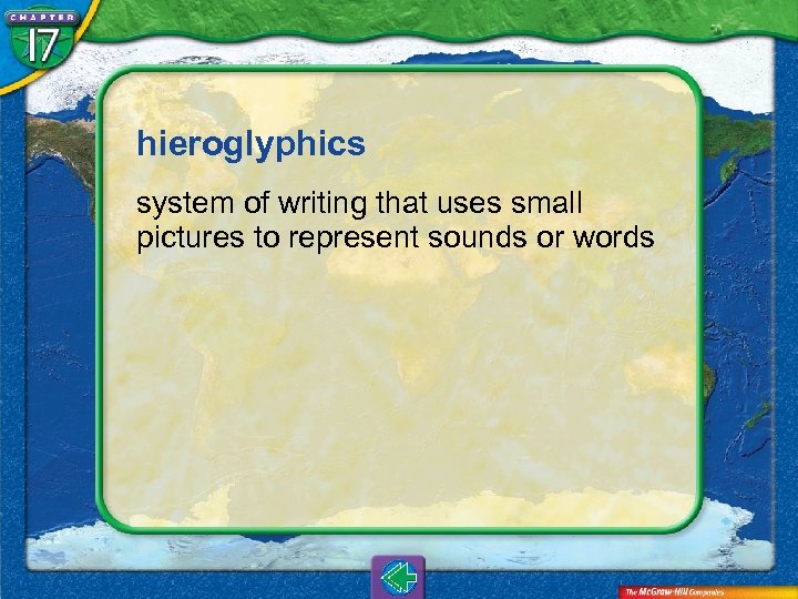 hieroglyphics system of writing that uses small pictures to represent sounds or words 