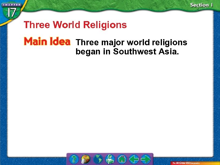 Three World Religions Three major world religions began in Southwest Asia. 