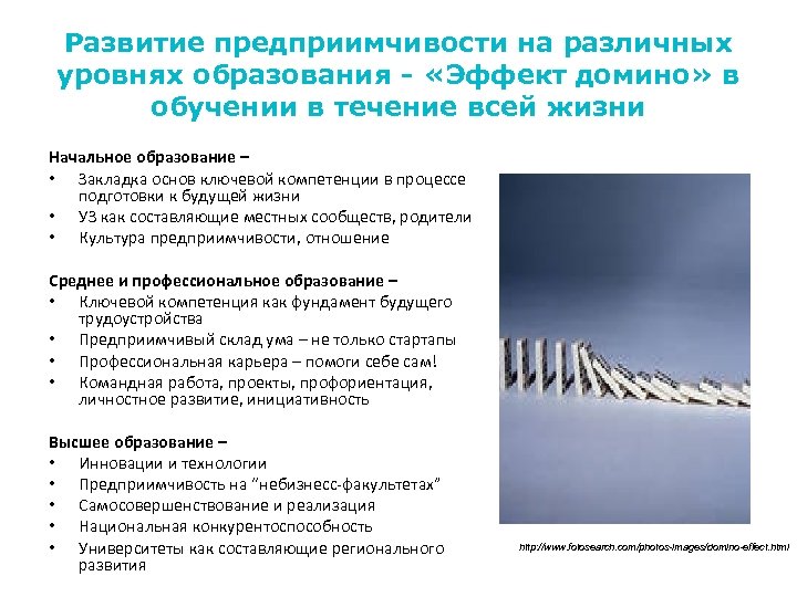 Развитие предприимчивости на различных уровнях образования - «Эффект домино» в обучении в течение всей