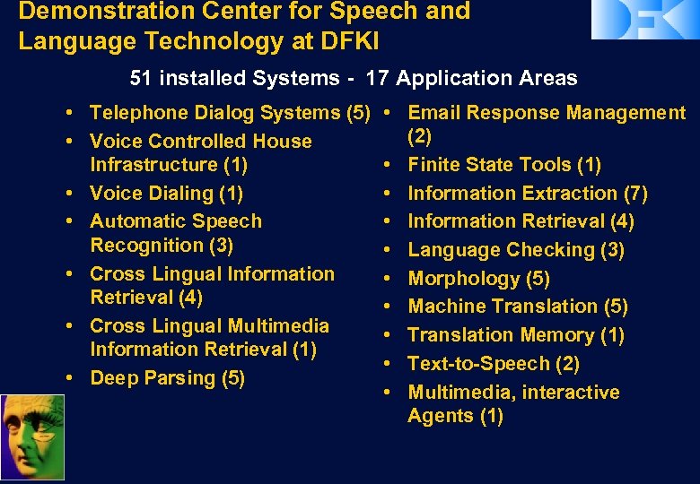 Demonstration Center for Speech and Language Technology at DFKI 51 installed Systems - 17