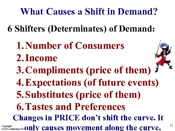 What Causes a Shift in Demand? 6 Shifters (Determinates) of Demand: 1. Number of