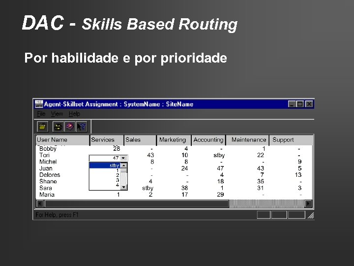 DAC - Skills Based Routing Por habilidade e por prioridade 