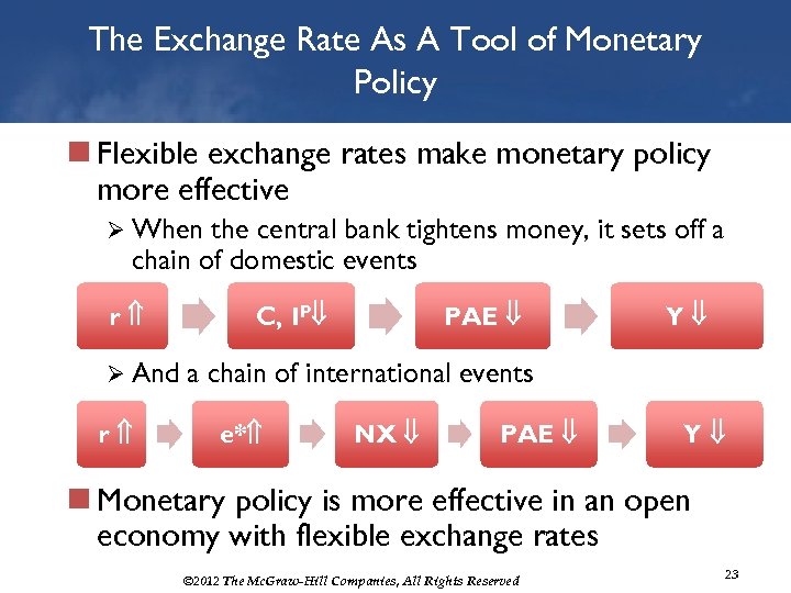 The Exchange Rate As A Tool of Monetary Policy n Flexible exchange rates make