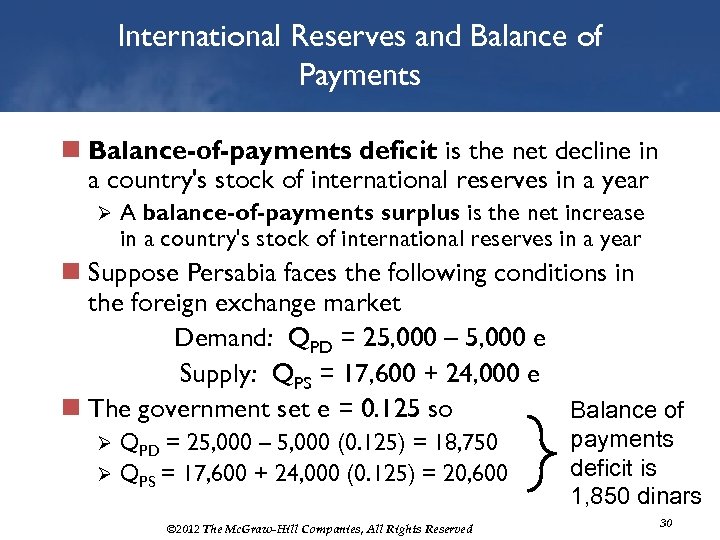 International Reserves and Balance of Payments n Balance-of-payments deficit is the net decline in