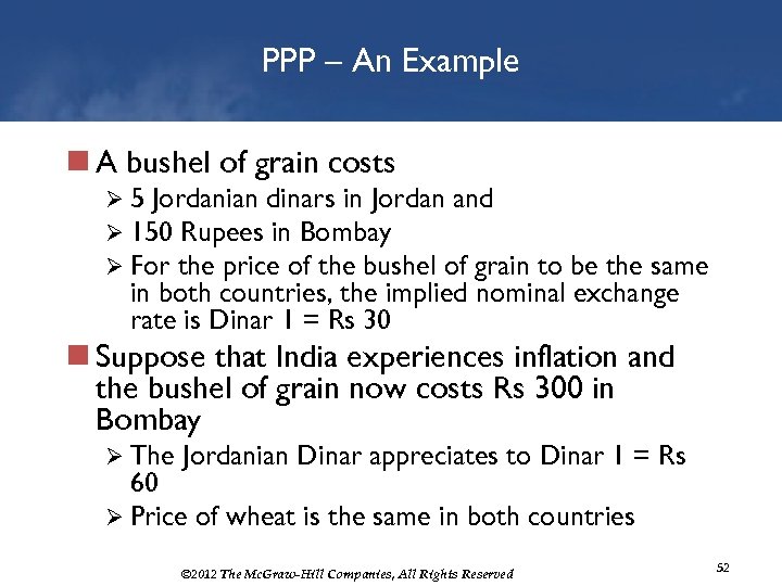 PPP – An Example n A bushel of grain costs Ø 5 Jordanian dinars