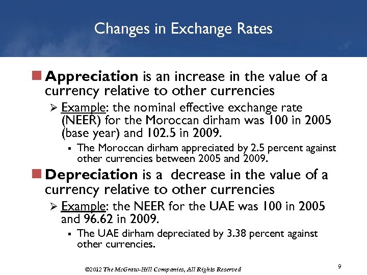 Changes in Exchange Rates n Appreciation is an increase in the value of a