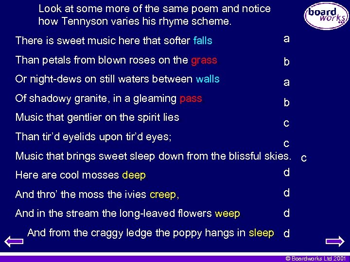 Look at some more of the same poem and notice how Tennyson varies his