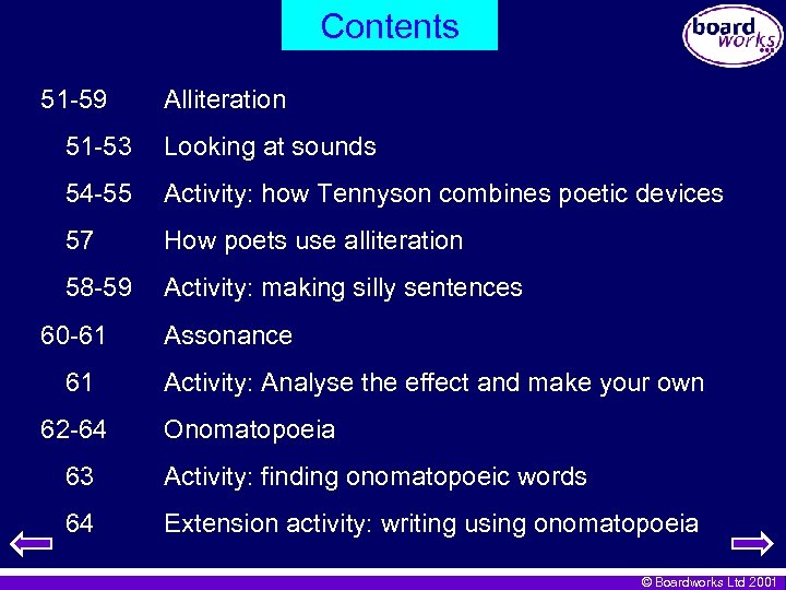 Contents 51 -59 Alliteration 51 -53 Looking at sounds 54 -55 Activity: how Tennyson