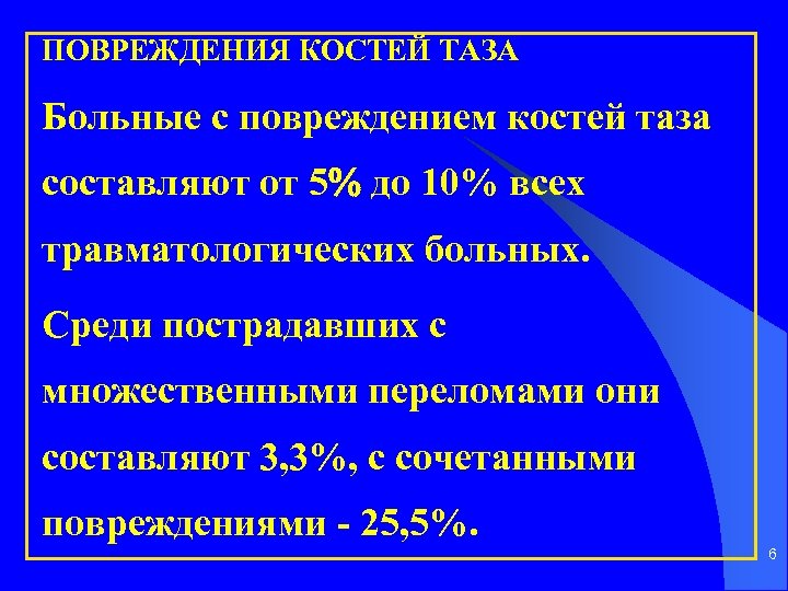 ПОВРЕЖДЕНИЯ КОСТЕЙ ТАЗА Больные с повреждением костей таза составляют от 5 до 10% всех